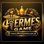 Hermes Game official gold casino logo with officialgames.com.pk website link