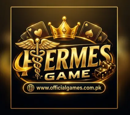 Hermes Game official gold casino logo with officialgames.com.pk website link